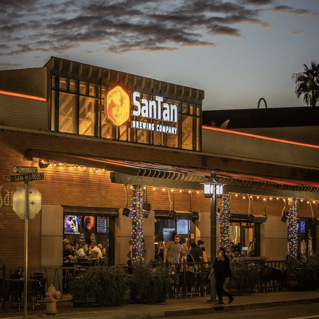 san tan brewery at sunset outside