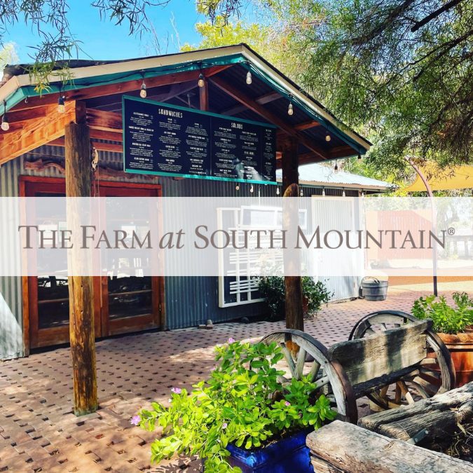 the farm at south mountain logo over a restaurant photo