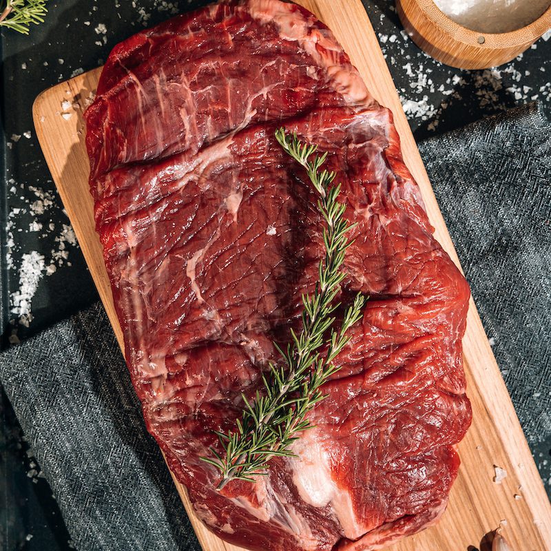 cut of skirt steak on cutting board